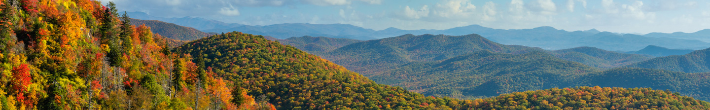 The vibrant colors of peak fall foliage on full display across the Blue Ridge Mountains of Tennessee